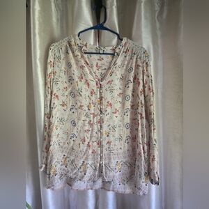 Lucky Brand Cream Floral Button-Front Peasant Blouse